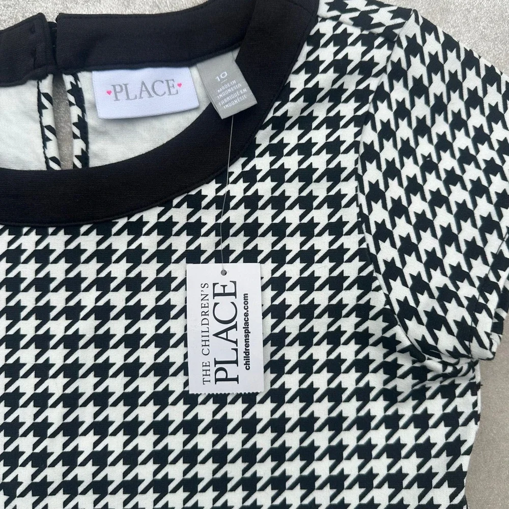 NWT The Children's Place Houndstooth Fit & Flare Dress Girls Size 10 Black White